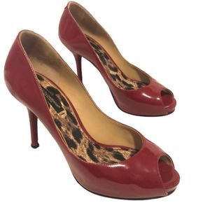 Authentic Dolce & Gabbana Size 36 Red Patent Leather Peep Toe High Heel Shoes